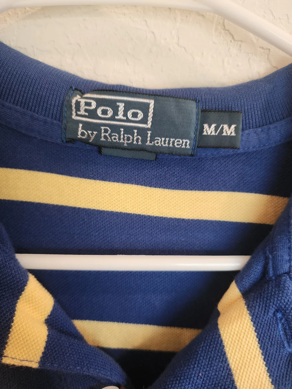 Ralph Lauren Blue Polo with Yellow Stripes and Red Logo